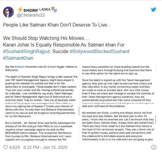 Sushant fans anger Salman