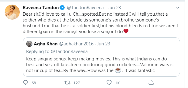 indian army troll raveena reply