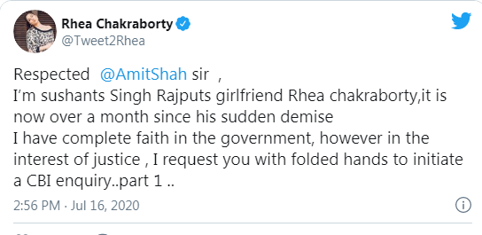 rhea chakraborty twitter hacked