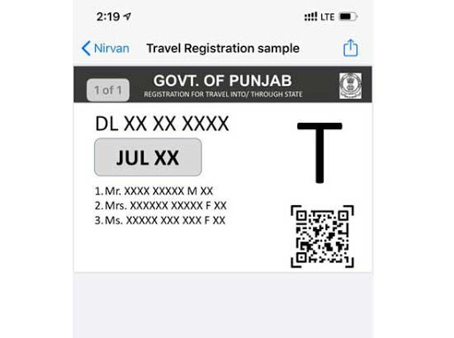 E-registration for travellers to Punjab