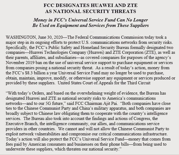 FCC designates Huawei ZTE