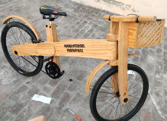 Dhani Ram build a wooden bicycle