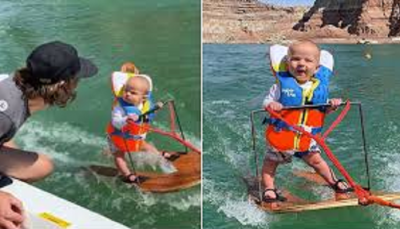 six month old baby water skiing