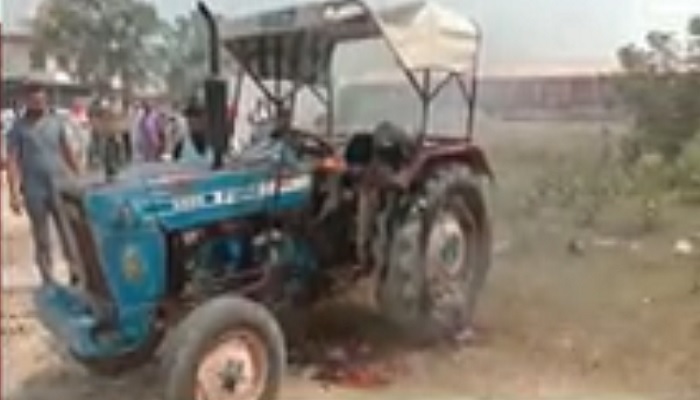 The farmer set fire to his tractor