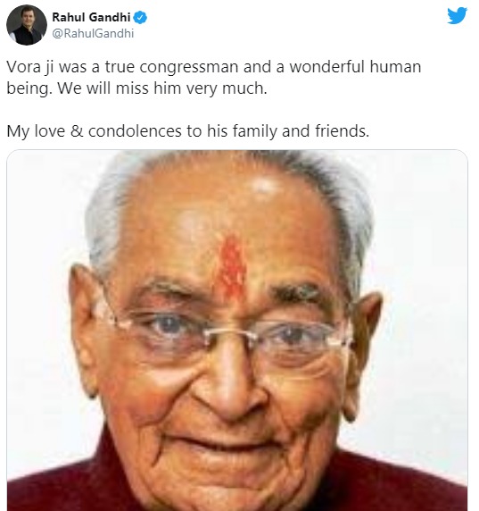 congress leader motilal vora passes away