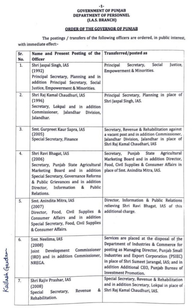 Transfer of 8 IAS officer
