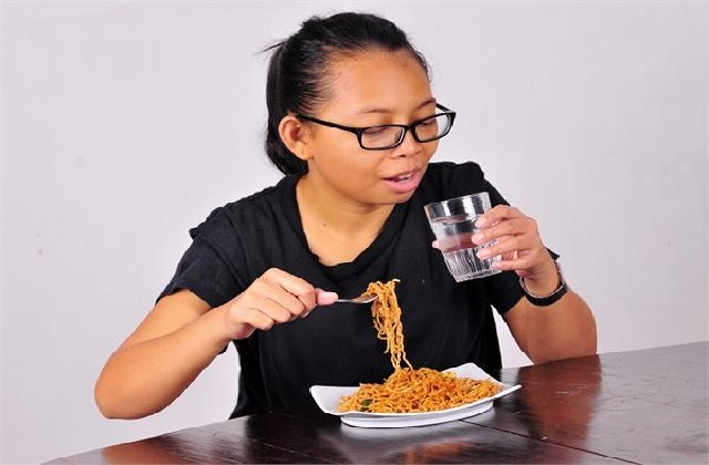 Drinking water eating food