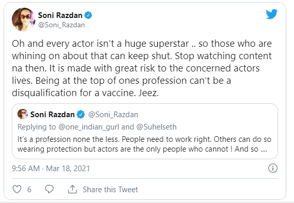 Soni Rajdan regarding corona vaccine