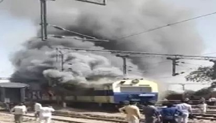 Passenger train caught fire in Rohtak