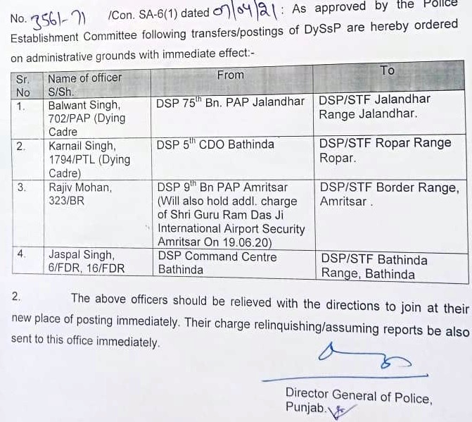 Transfers of senior officers