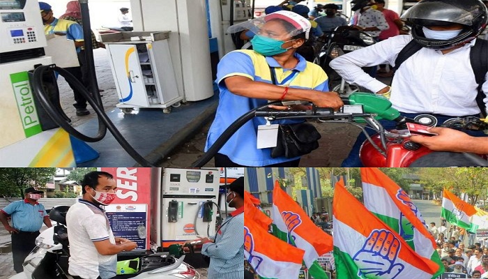 Congress protest at petrol pumps