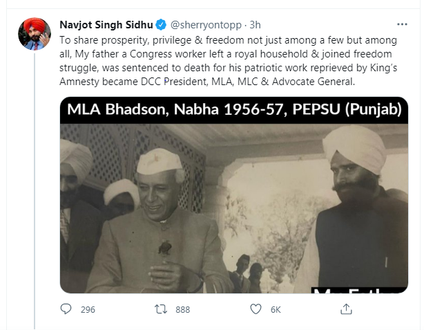 navjot singh sidhu shares his father photo