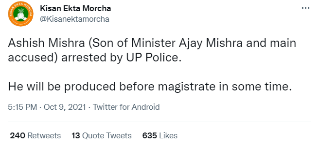 lakhimpur case ashish mishra arrested
