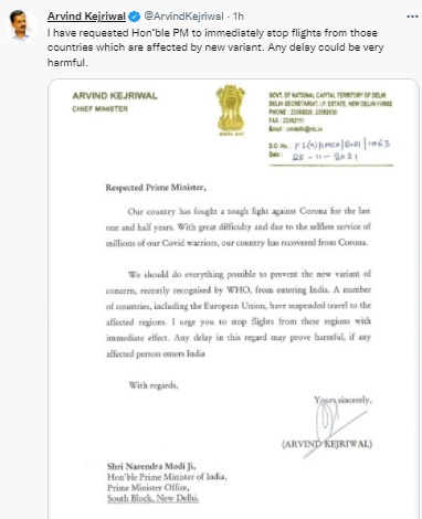Arvind Kejriwal writes to PM Modi
