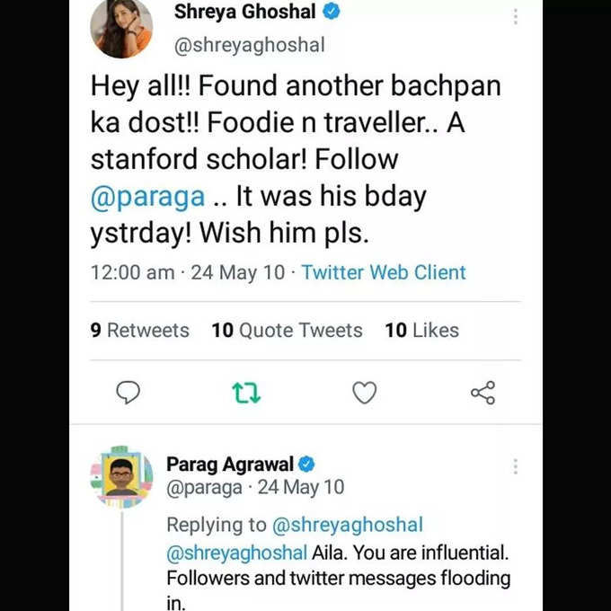 shreya ghoshal and twitter ceo parag agrawal