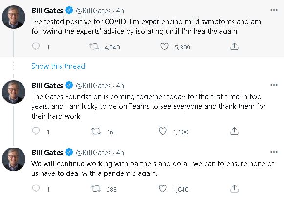 Bill Gates tests positive