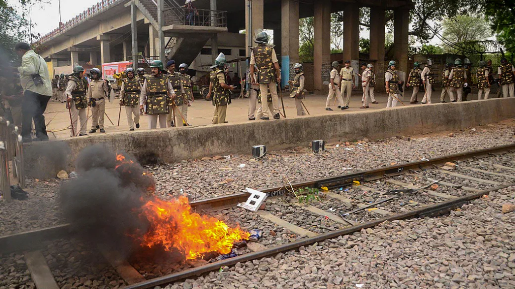 Protesters set fire to trains