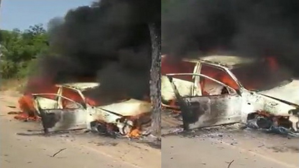 Car catches fire after