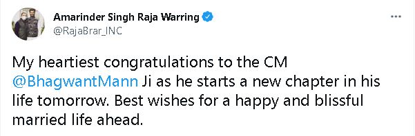 Raja warring congrats CM Mann