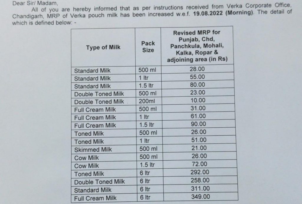 Verka to hike milk prices