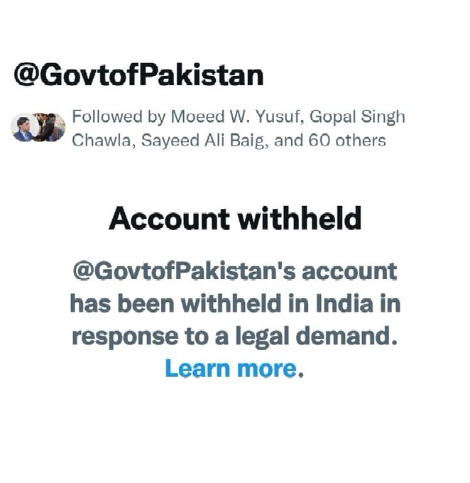 Pakistan government official Twitter account
