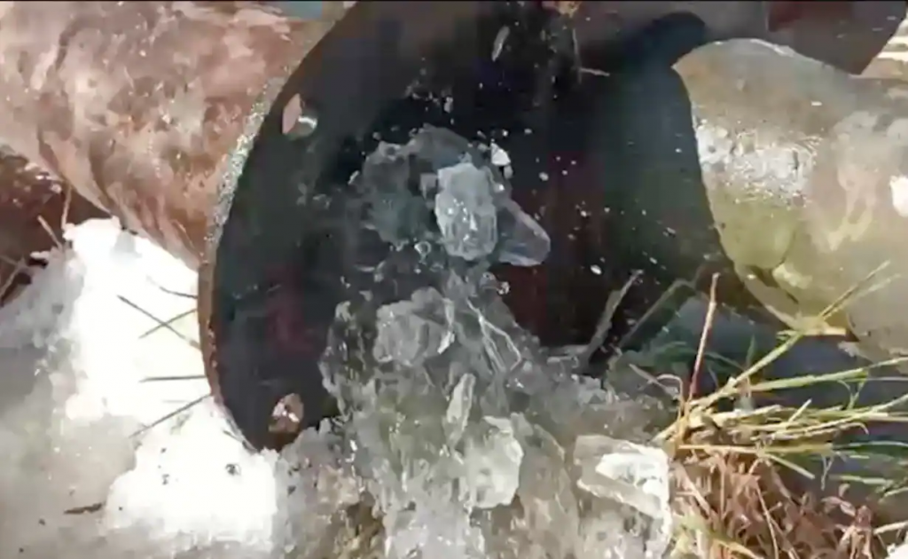 Ice flowing from pipes 