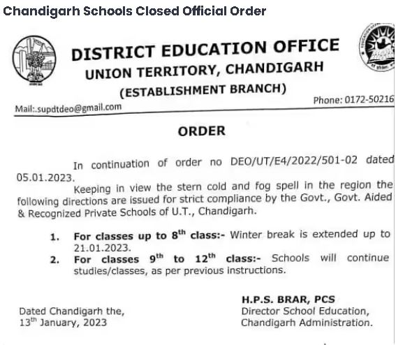 Chandigarh extends winter break up